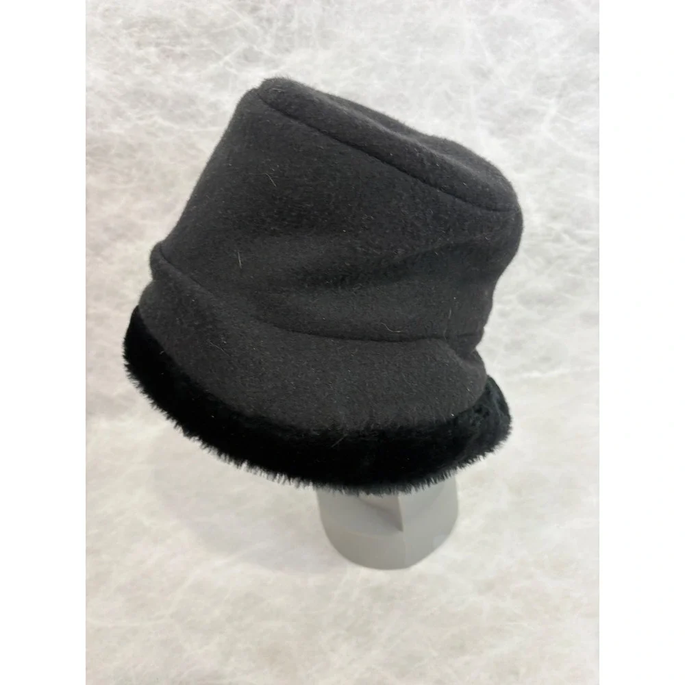 Ideal‎ Chic Vintage Black Faux Fur Trim Bucket Hat Cloche Winter Made in USA